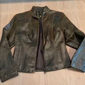 Elegant Olive Leather Jacket for Women